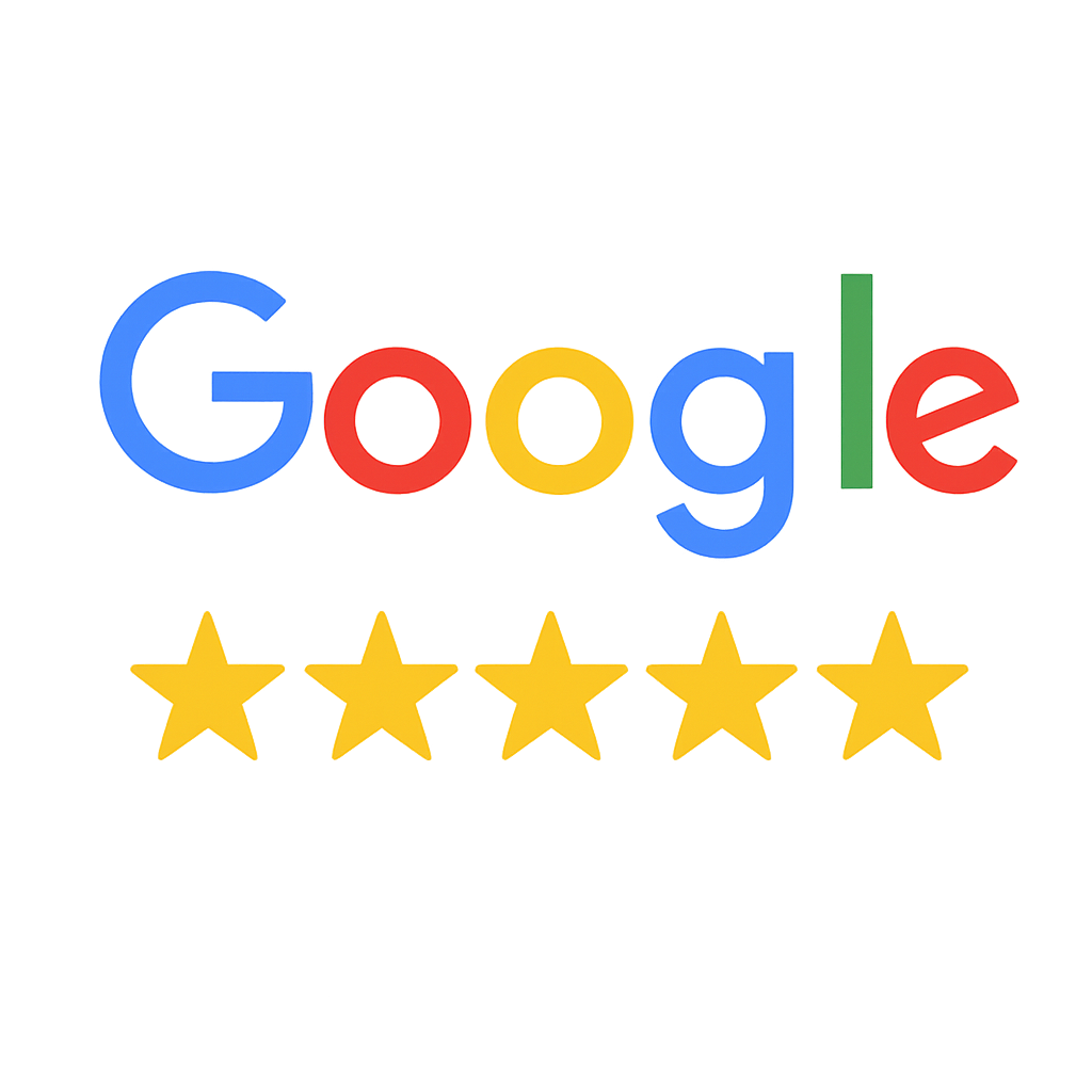 Google logo with 5 stars underneath